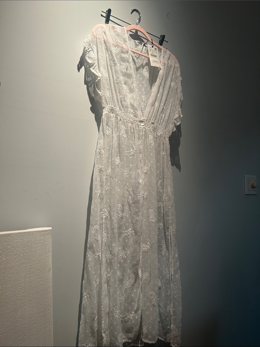 Zara White Embroidered Maxi Dress
